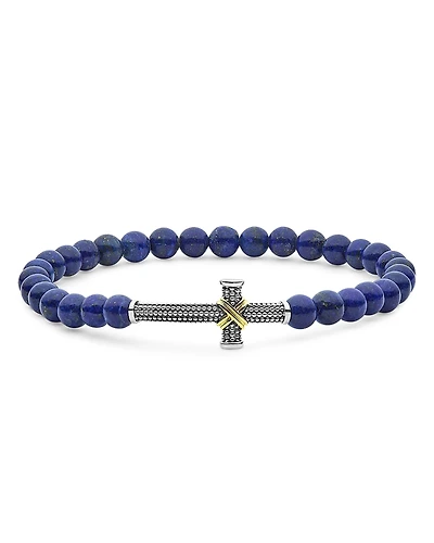 Lagos Two-Tone Caviar Cross Lapis Stretch Bracelet