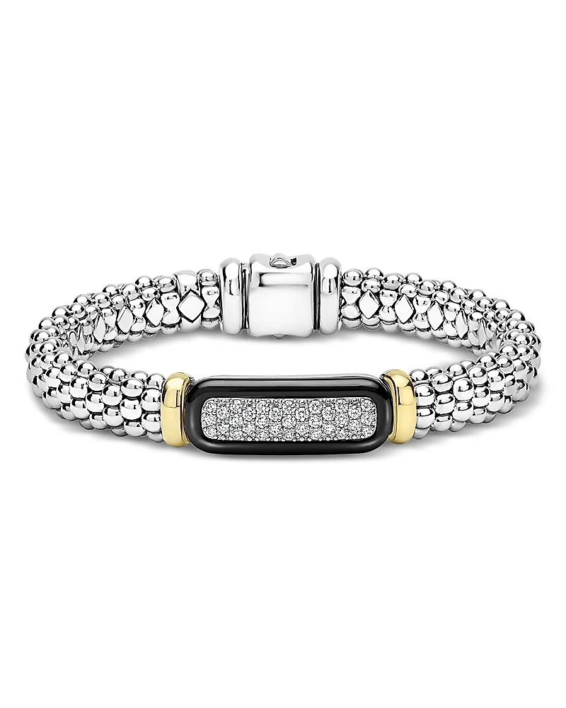 Lagos 18K Yellow Gold & Sterling Silver Black Caviar Diamond & Black Ceramic Cluster Bracelet