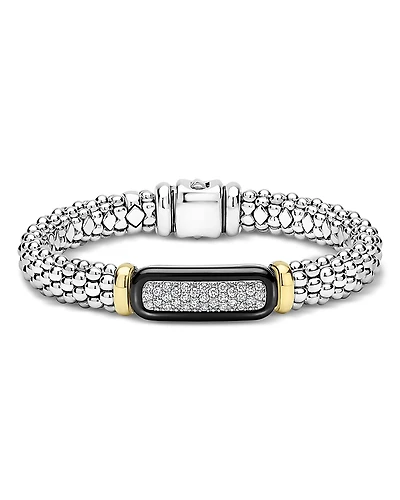 Lagos 18K Yellow Gold & Sterling Silver Black Caviar Diamond & Black Ceramic Cluster Bracelet