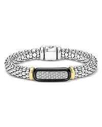 Lagos 18K Yellow Gold & Sterling Silver Black Caviar Diamond & Black Ceramic Cluster Bracelet