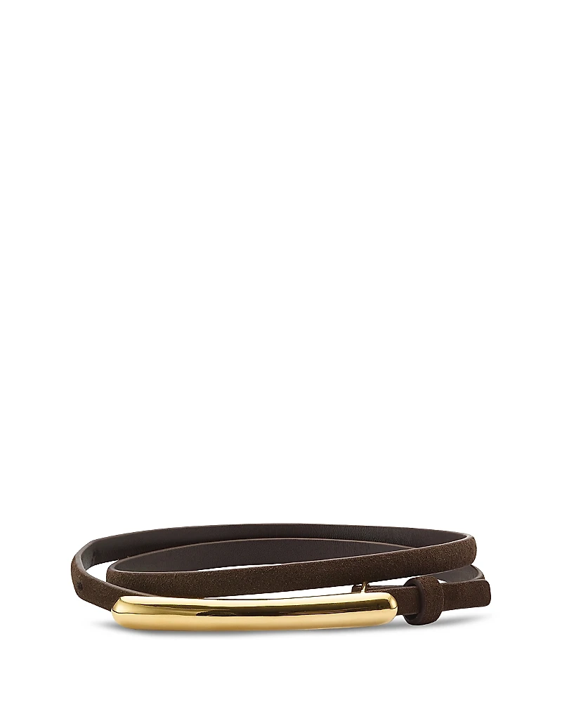 Lelet Ny Women's Glossy Bar Skinny Suede Belt
