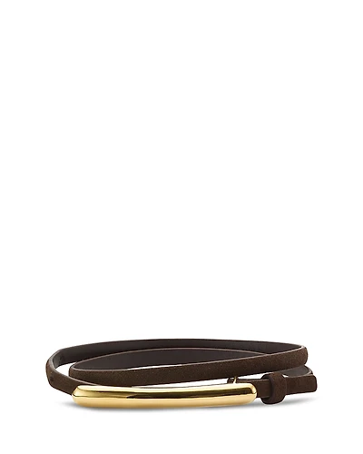 Lelet Ny Women's Glossy Bar Skinny Suede Belt