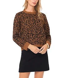 Vince Camuto Leopard Print Long Sleeve Crewneck Sweater