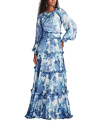 Tadashi Shoji Atlas Pleated Floral Print Gown