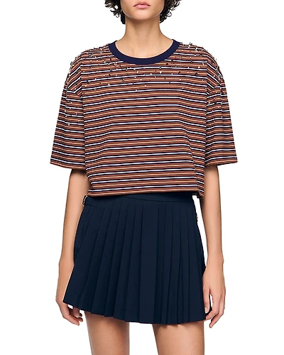 Sandro Striped Rhinestone Tee