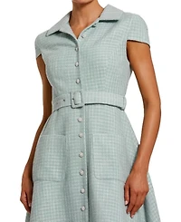Boucle Cap Sleeve Button Up Midi Dress