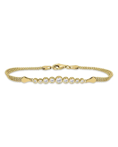 Aqua 18K Gold Over Sterling Silver Graduated Round Cubic Zirconia Beaded Chain Bracelet - Exclusive
