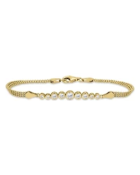 Aqua 18K Gold Over Sterling Silver Graduated Round Cubic Zirconia Beaded Chain Bracelet - Exclusive