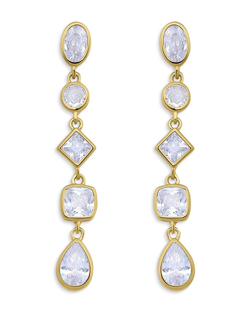 Aqua 18K Gold Over Sterling Silver Bezel Set Multi-Shape Cubic Zirconia Linear Drop Earrings - Exclusive