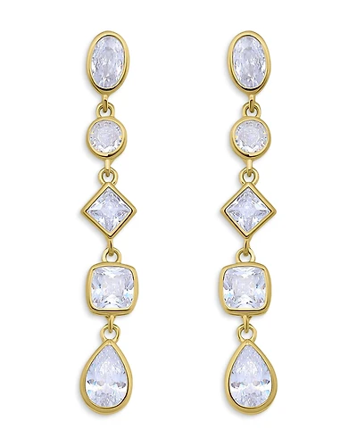 Aqua 18K Gold Over Sterling Silver Bezel Set Multi-Shape Cubic Zirconia Linear Drop Earrings - Exclusive