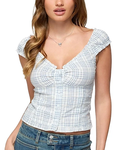 Edikted Dolsy Plaid Button Up Top