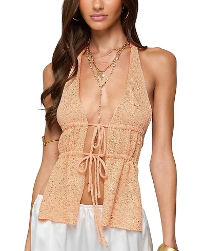Edikted Sequin Knit Split Front Backless Top