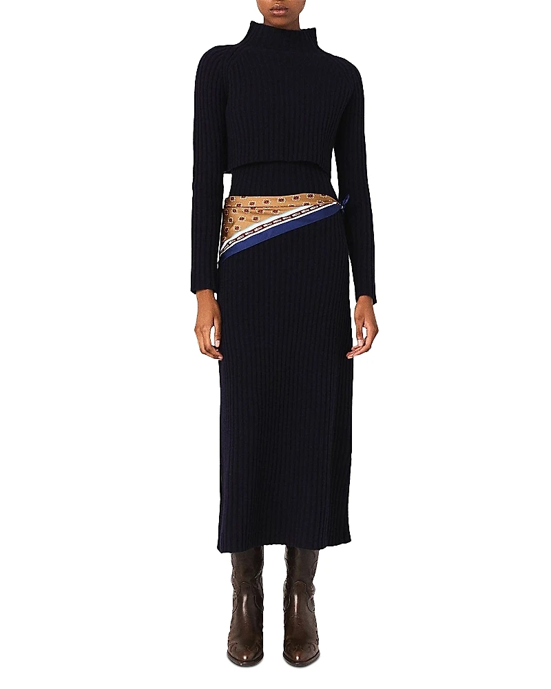 Maje Knit Dress with Removable Sweater
