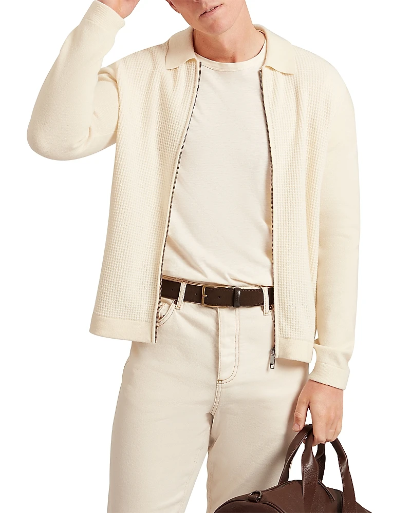 Ted Baker Fenrys Waffle Stitch Zip Sweater Jacket