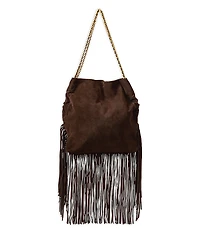 Veronica Beard Large Suede Fringe Slouch Shoulder Bag