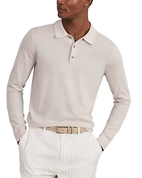Reiss Trafford Long Sleeved Half Button Merino Wool Polo