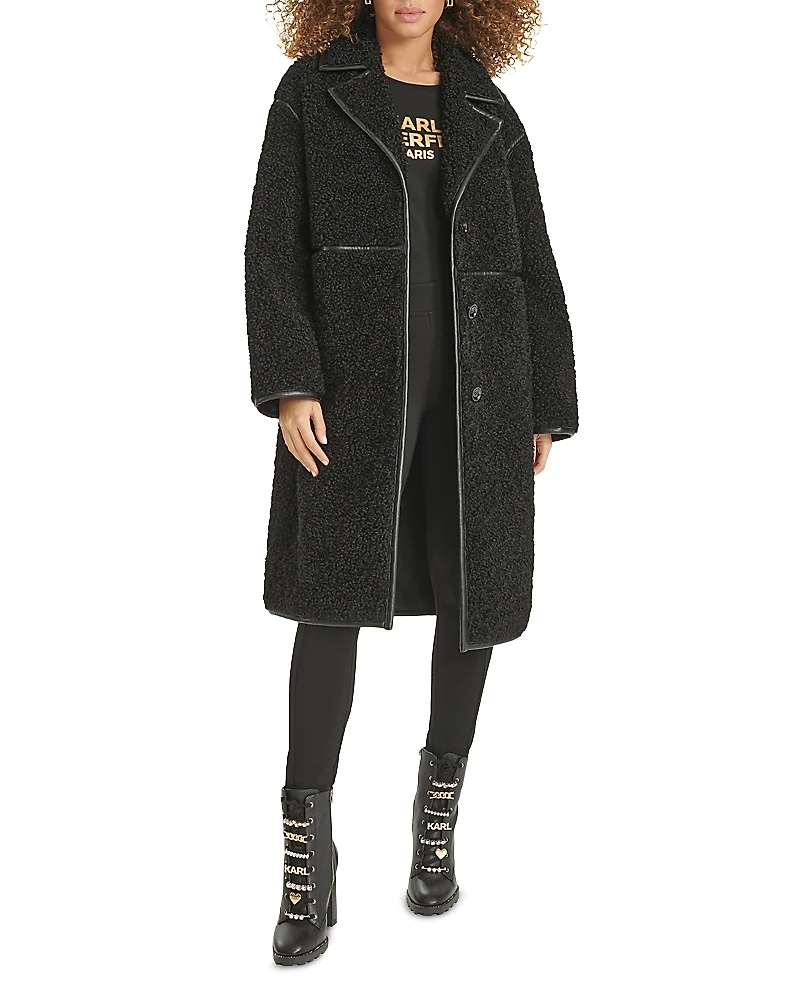 Karl Lagerfeld Paris Faux Sherpa Button Front Jacket