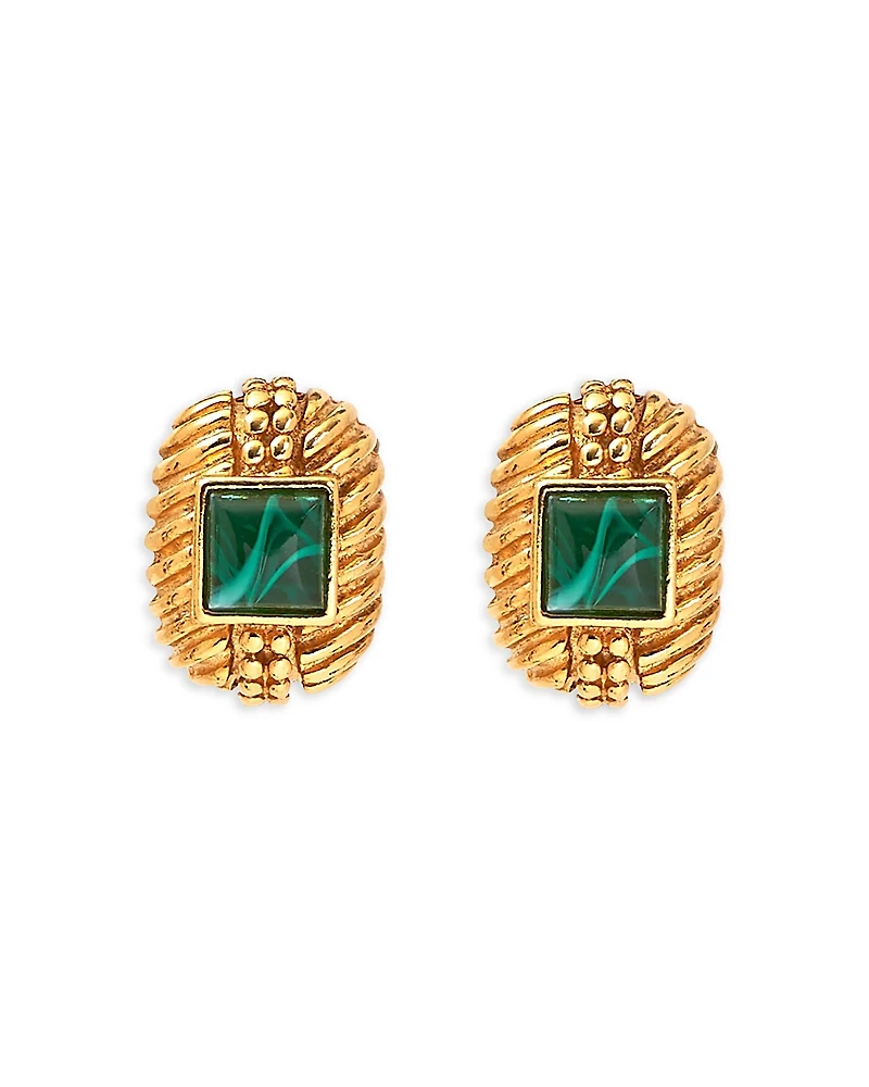 Ben Amun Green Stone Textured Clip On Stud Earrings