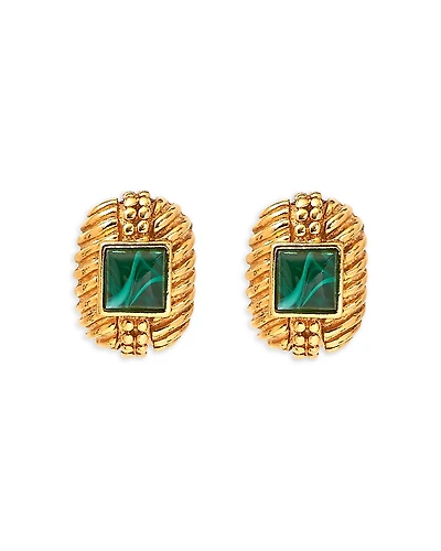 Ben Amun Green Stone Textured Clip On Stud Earrings