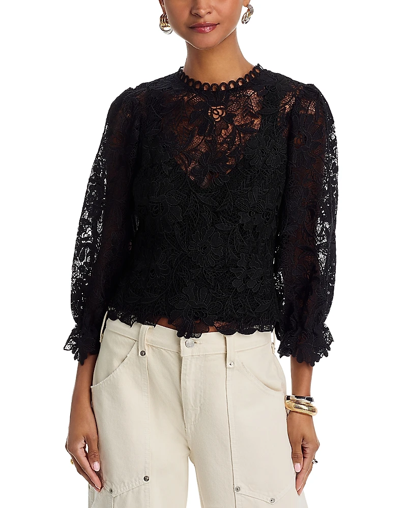 Aqua Puff Sleeve Lace Top - Exclusive