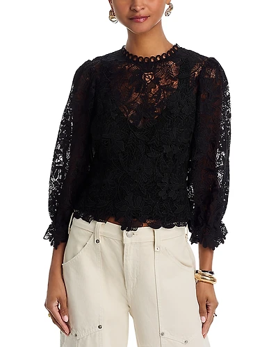 Aqua Puff Sleeve Lace Top - Exclusive