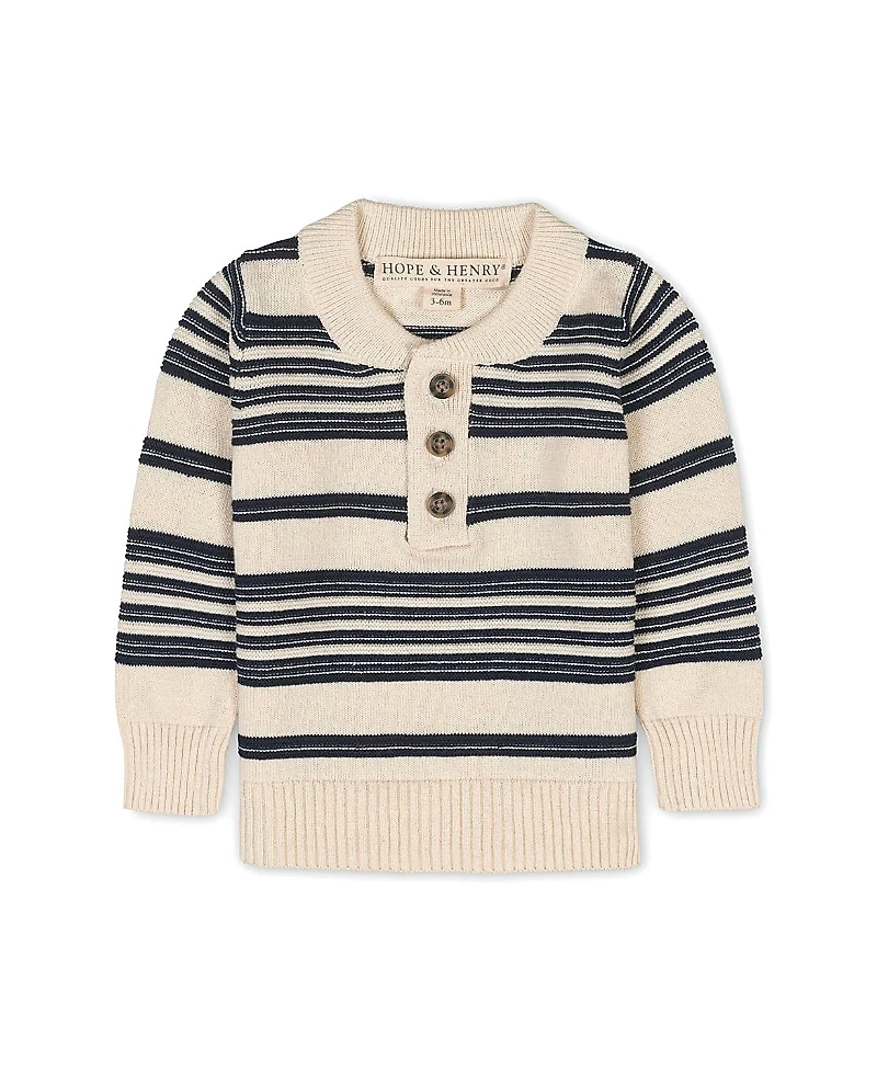 Hope & Henry Organic Long Sleeve Henley Pullover Sweater with Elbow Patches - Baby