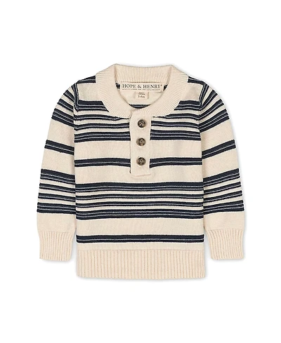 Hope & Henry Organic Long Sleeve Henley Pullover Sweater with Elbow Patches - Baby
