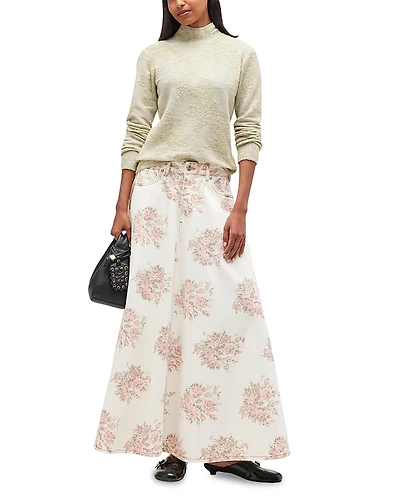Ganni Floral Denim Maxi Skirt