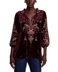 Johnny Was Embroidered Velvet Top