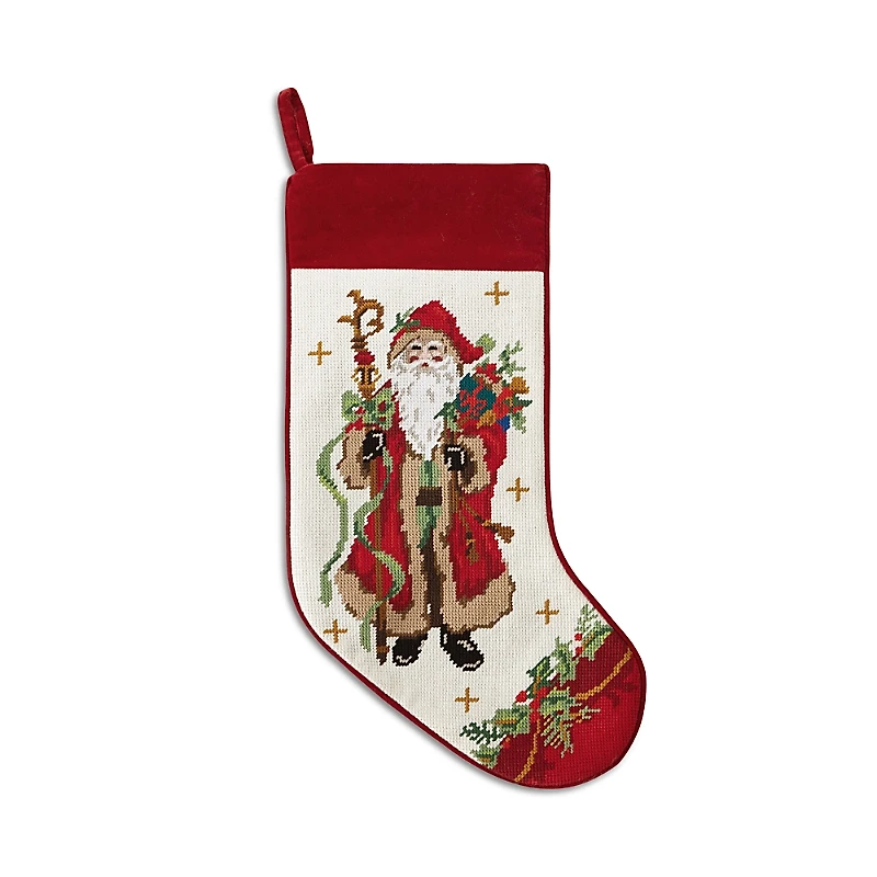 Peking Handicraft Santa with Staff Embroidered Needlepoint Stocking