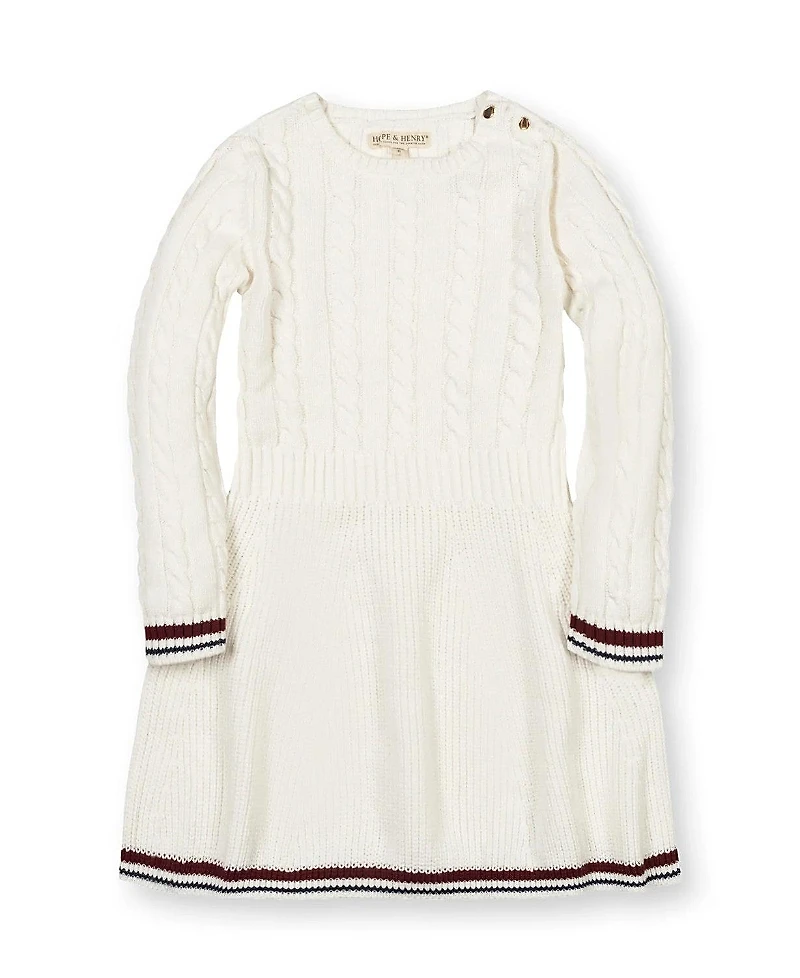 Hope & Henry Girls' Organic Long Sleeve Schoolgirl Cable Sweater Dress - Baby, Little Kid, Big Kid