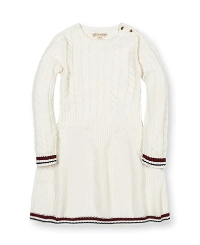 Hope & Henry Girls' Organic Long Sleeve Schoolgirl Cable Sweater Dress - Baby, Little Kid, Big Kid