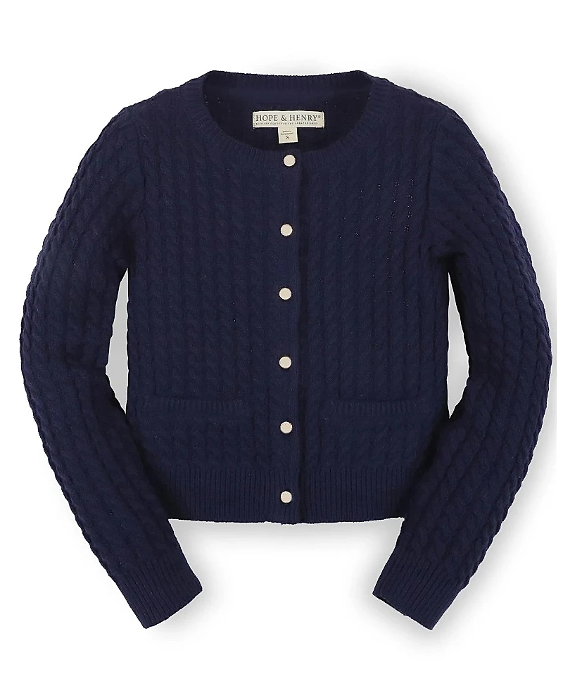 Hope & Henry Girls' Organic Long Sleeve Classic Cable Cardigan Sweater - Baby, Little Kid