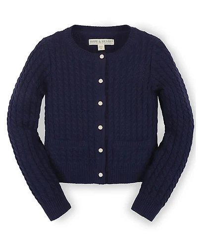 Hope & Henry Girls' Organic Long Sleeve Classic Cable Cardigan Sweater - Baby, Little Kid