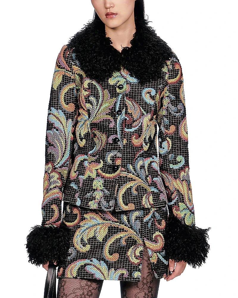 Anna Sui Tapestry Faux Fur Jacket