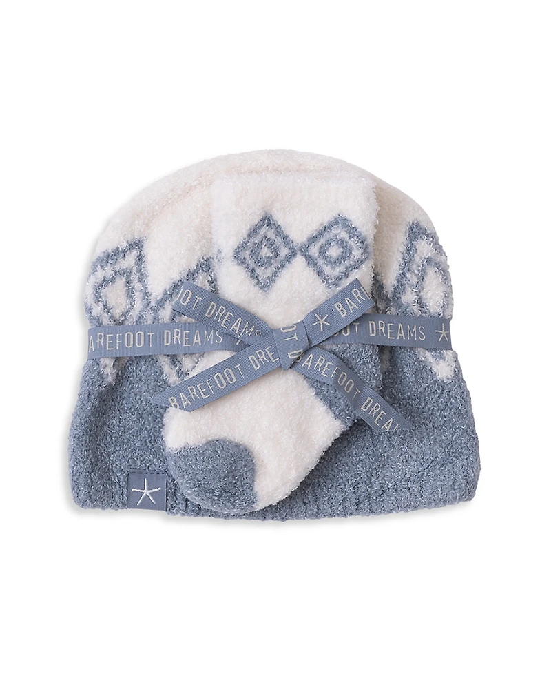 Barefoot Dreams Unisex CozyChic Lite Baby Fair Isle Beanie and Sock Set