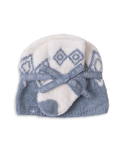 Barefoot Dreams Unisex CozyChic Lite Baby Fair Isle Beanie and Sock Set
