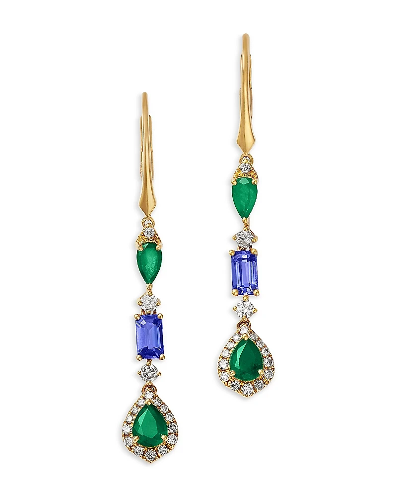 Bloomingdale's Fine Collection Emerald, Tanzanite & Diamond Linear Drop Earrings