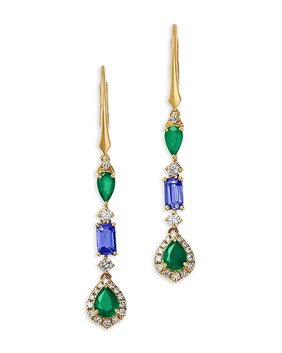 Bloomingdale's Fine Collection Emerald, Tanzanite & Diamond Linear Drop Earrings
