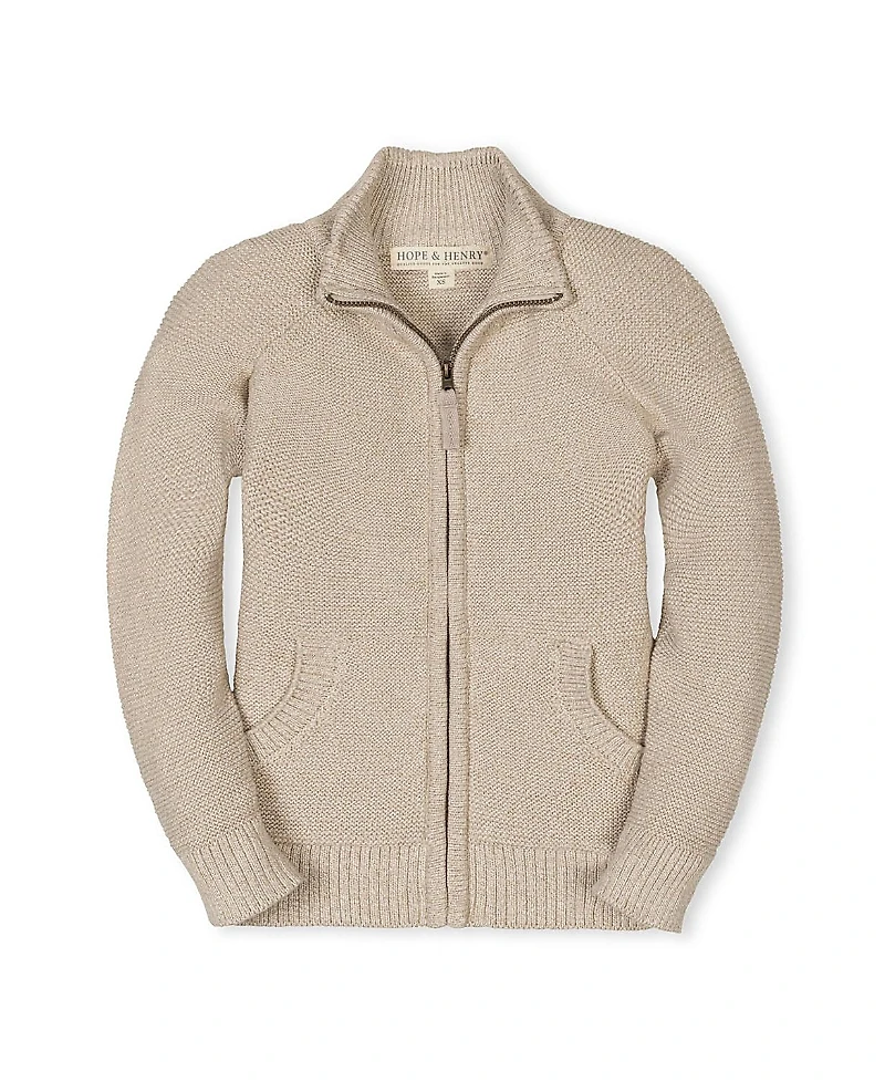 Hope & Henry Boys' Organic Long Sleeve Full Zip Raglan Mock Neck Sweater - Big Kid