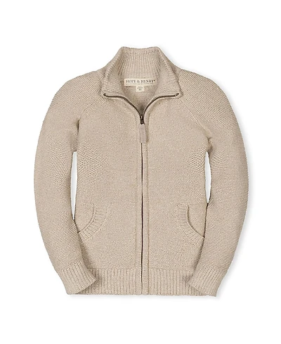 Hope & Henry Boys' Organic Long Sleeve Full Zip Raglan Mock Neck Sweater - Big Kid