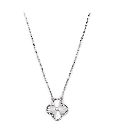 Pre-Owned Van Cleef & Arpels Vintage Alhambra Pendant Necklace Guilloche 18K White Gold with Diamond