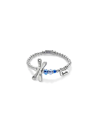 UNOde50 Elastic Sterling Silver Plated Dragonfly with Blue Crystals Bracelet