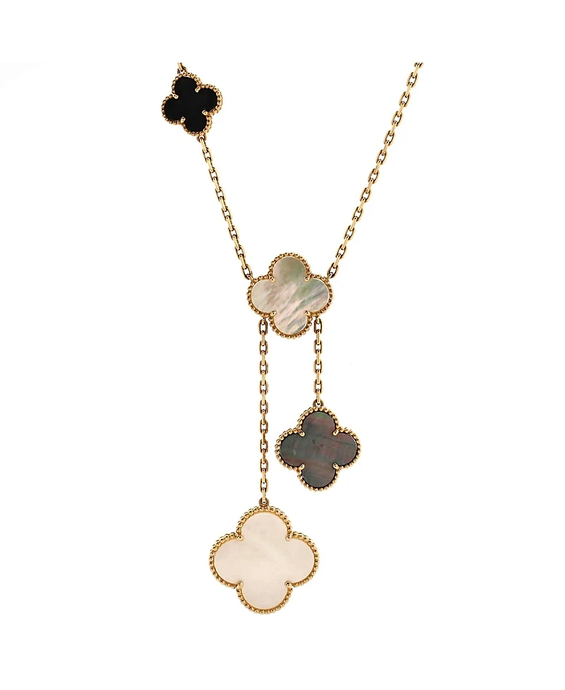 Pre-Owned Van Cleef & Arpels Magic Alhambra 6 Motifs Necklace 18K Gold and Mother of Pearl with Onyx, 16.5 - 15"