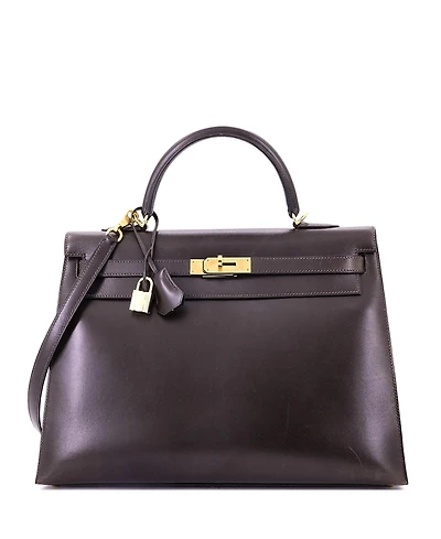 Pre-Owned Hermes Kelly 35 Handbag Brown Box Calf with Gold Hardware