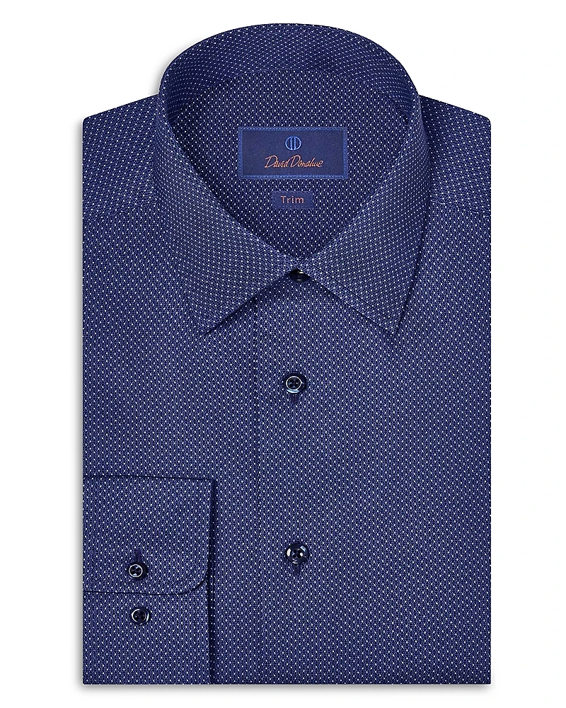 David Donahue Trim Fit Micro Print Dress Shirt