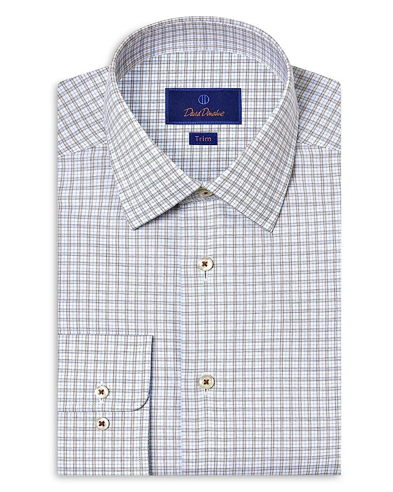 David Donahue Slim Fit Printed Twill Dress Shirt