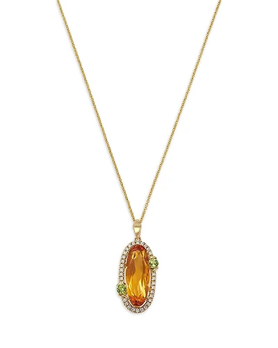 Bloomingdale's Fine Collection Citrine, Peridot & Diamond Halo Pendant Necklace