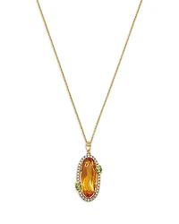 Bloomingdale's Fine Collection Citrine, Peridot & Diamond Halo Pendant Necklace