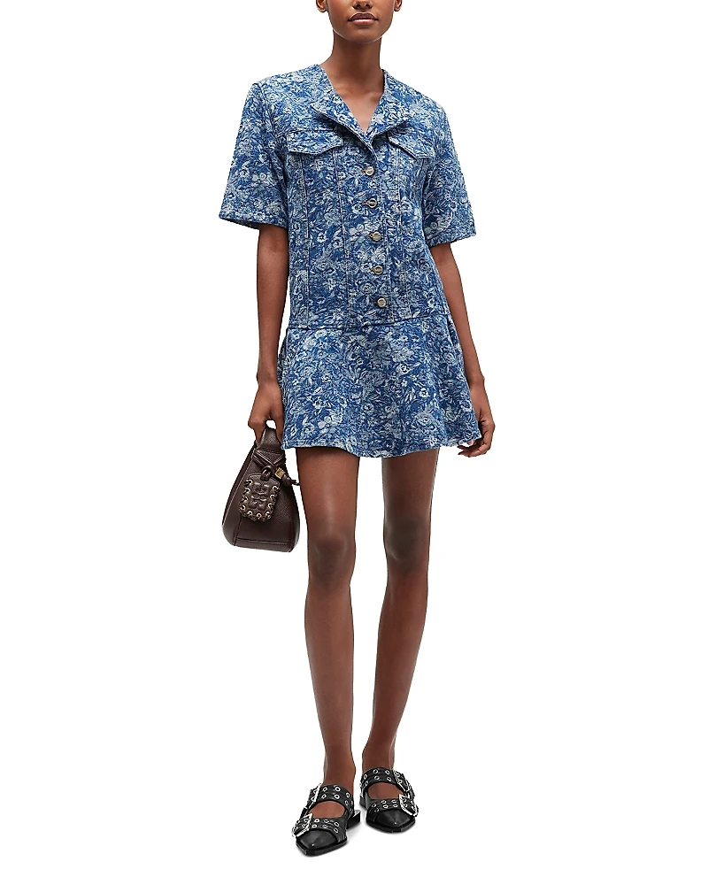 Ganni Dark Blue Tapestry Denim Mini Dress